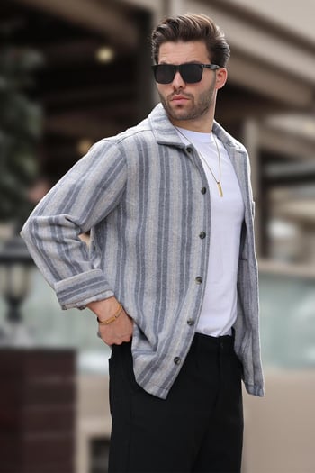 Gri Desenli Cepli Erkek Polar Gömlek E6757