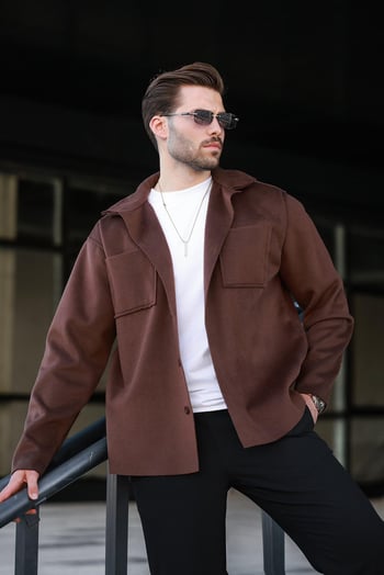 Kahverengi Cepli Basic Erkek Polar Gömlek E6764