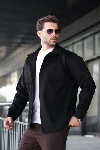 Siyah Cepli Basic Erkek Polar Gömlek E6764