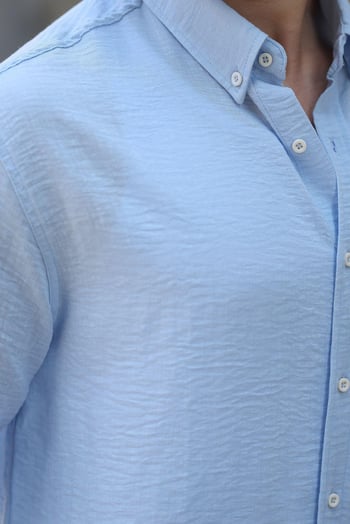 Bebe Mavisi Uzun Kollu Oversize Erkek Gömlek 6735