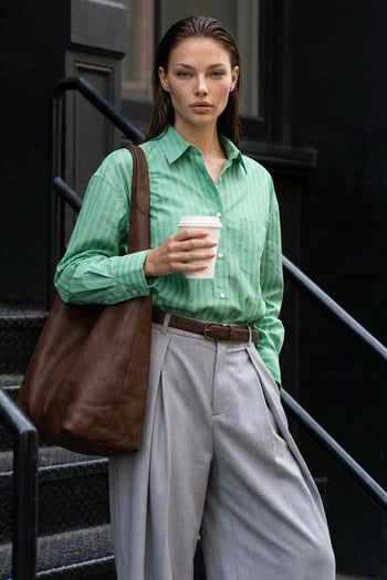 Mint Yeşili Çizgili Regular Kesim Kadın Gömlek MG2610