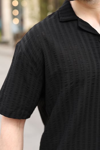 Siyah Gofre Kumaş Erkek Gömlek E6772