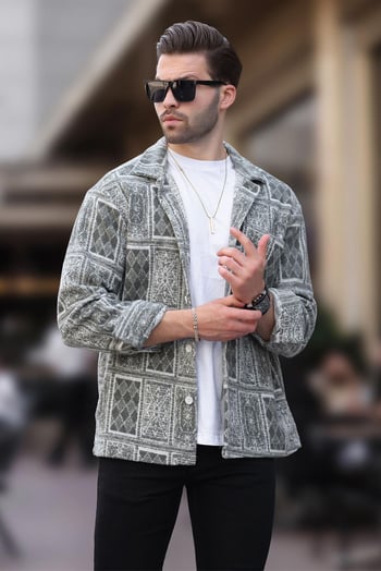 Haki Desenli Tek Cepli Erkek Polar Gömlek 6751