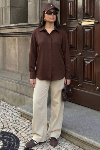 Kahverengi Modern Kesim Kadın Gömlek MG2674
