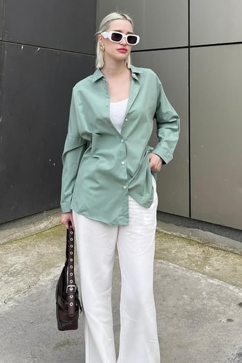 Mad Girls Çağla Yeşili Oversize Gömlek MG1369