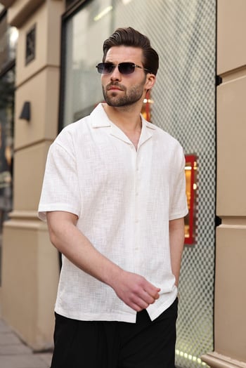 Beyaz %100 Pamuklu Rahat Kesim Erkek Gömlek E6773