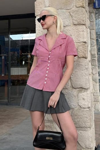 Kırmızı Pötikareli Kadın Gömlek Mg2359