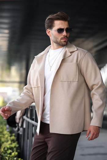 Bej Cepli Basic Erkek Polar Gömlek E6764