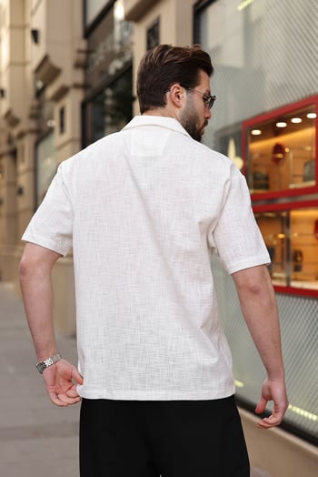 Beyaz %100 Pamuklu Rahat Kesim Erkek Gömlek E6773