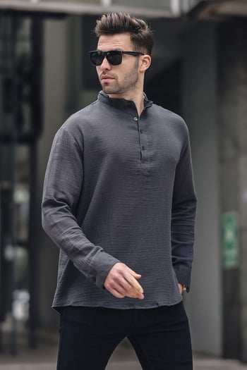 Erkek Füme Müslin Uzun Kollu Gömlek 6742