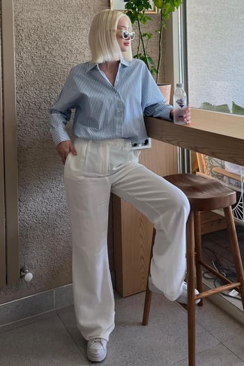 Turquoise Striped Over Fit Shirt MG1525