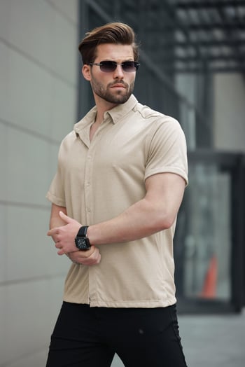 Bej Basic Kısa Kollu Erkek Gömlek E6760