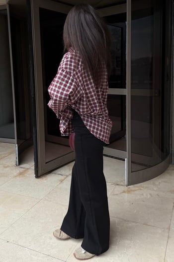 Kırmızı Oversize Kareli Kadın Gömlek MG2822