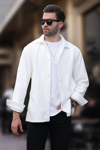 Beyaz Düğmeli Erkek Polar Gömlek 6753