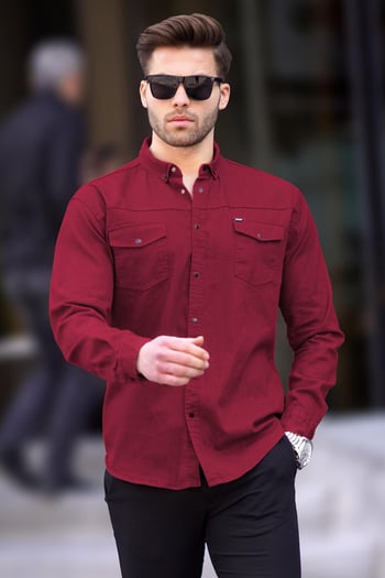 Bordo Rahat Kalıp Gabardin Erkek Gömlek 6810