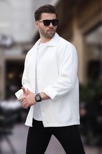 Beyaz Düğmeli Erkek Polar Gömlek 6753