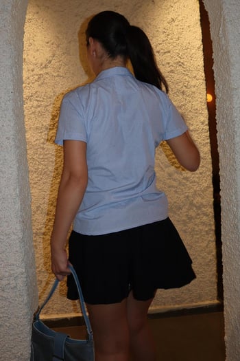 Bebe Mavisi Pötikareli Kadın Gömlek Mg2359