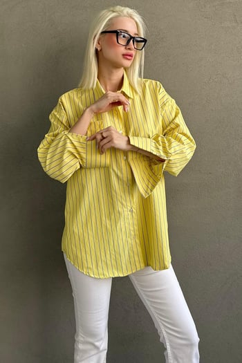 Sarı Çizgili Regular Kesim Kadın Gömlek MG2610
