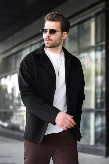 Siyah Cepli Basic Erkek Polar Gömlek E6764