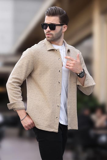 Camel Desenli Tek Cep Erkek Polar Gömlek 6752