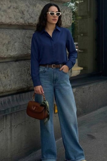 Lacivert Modern Kesim Kadın Gömlek MG2674