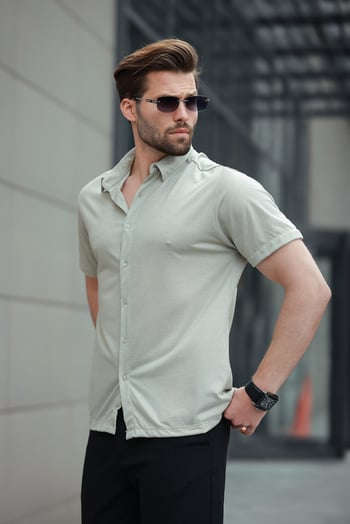 Mint Yeşili Basic Kısa Kollu Erkek Gömlek E6760