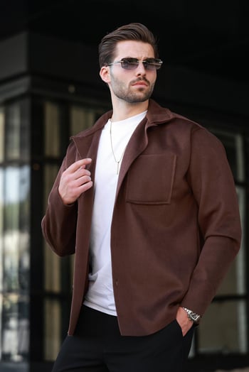 Kahverengi Cepli Basic Erkek Polar Gömlek E6764