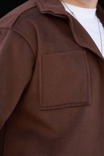 Kahverengi Cepli Basic Erkek Polar Gömlek E6764