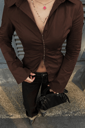 Kahverengi Vücuda Oturan Slim Fit Kadın Gömlek MG2659