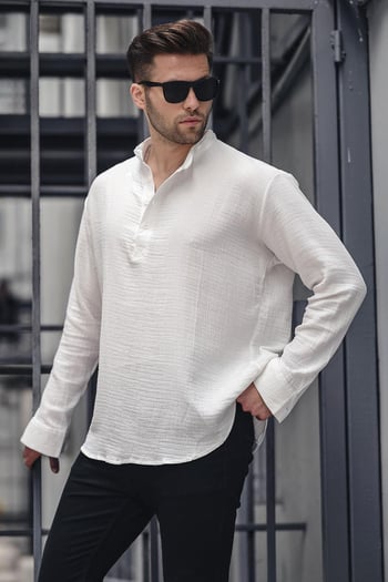 Ekru Müslin Uzun Kollu Erkek Gömlek 6742