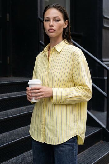 Sarı Çizgili Regular Kesim Kadın Gömlek MG2610