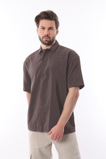Füme Oversize Rahat Kesim Kısa Kollu Gömlek 6744