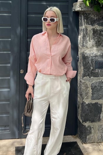 Orange Striped Over Fit Shirt MG1525