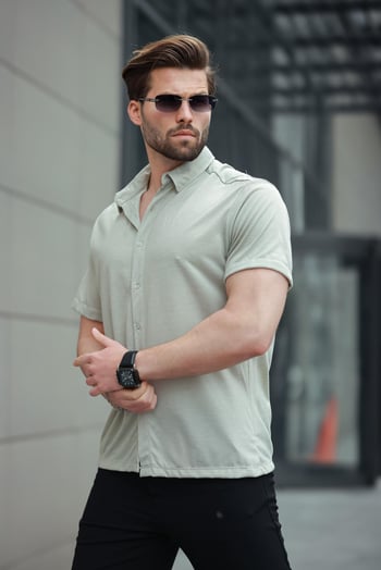 Mint Yeşili Basic Kısa Kollu Erkek Gömlek E6760