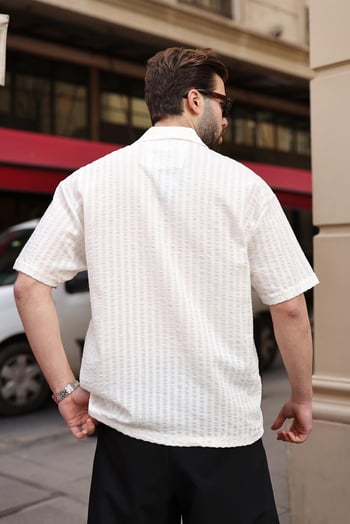 Beyaz Gofre Kumaş Erkek Gömlek E6772