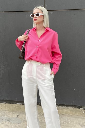Mad Girls Fuşya Oversize Gömlek MG1369