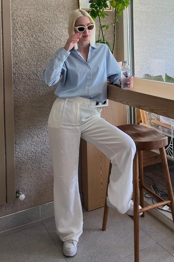 Turquoise Striped Over Fit Shirt MG1525