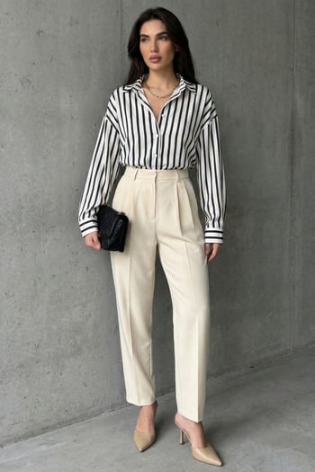 Mad Girls Striped White Shirt MG1383