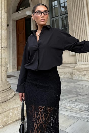 Siyah Basic Kadın Gömlek Mg2355
