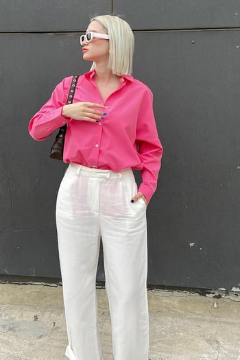 Mad Girls Fuşya Oversize Gömlek MG1369