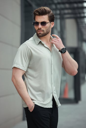 Mint Yeşili Basic Kısa Kollu Erkek Gömlek E6760