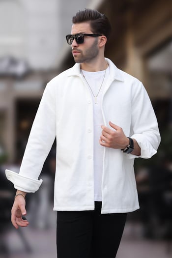 Beyaz Düğmeli Erkek Polar Gömlek 6753