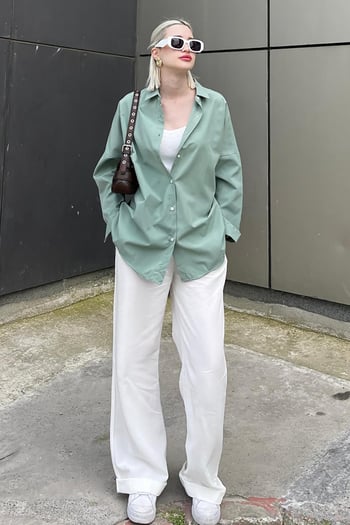 Mad Girls Çağla Yeşili Oversize Gömlek MG1369