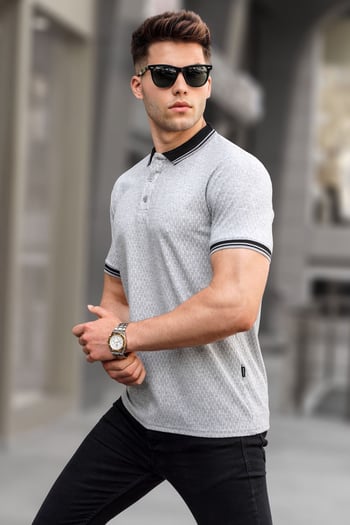 Gri  Basic Polo Yaka Tişört 5893