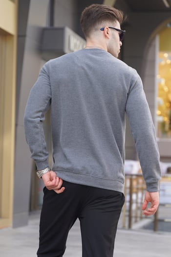 Gri Bisiklet Yaka Regular Fit Basic Sweatshirt 5799