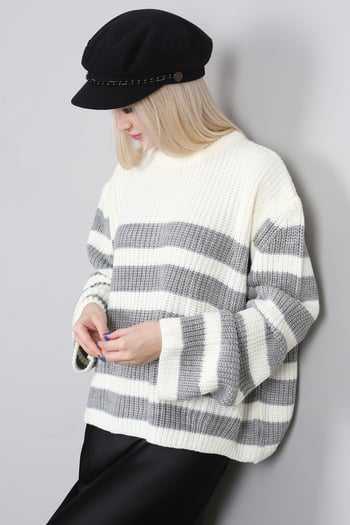 Mad Girls Gray Striped Sweater MG1298