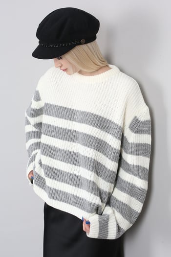 Mad Girls Gray Striped Sweater MG1298