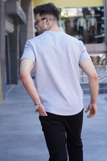 Gri Waffle Kumaş Basic Tişört 5883