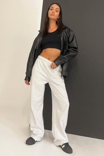 Gri Wide Leg Basic Eşofman Altı MG1916
