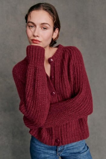 Bordo Bisiklet Yaka Selanik Örgü Düğmeli Kadın Hırka Mg2487